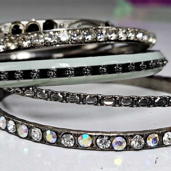 Celestial Collection Bangles Set Of 5 Mixed Enamel Rhinestone Sparkle Bracelets - Picture 11 of 14